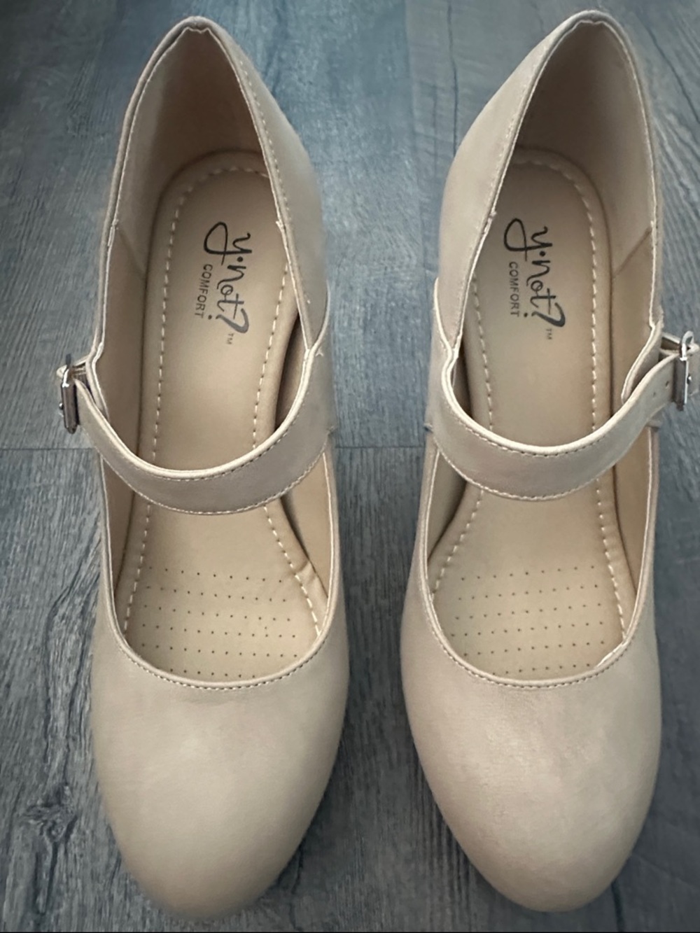 Classic Mary Jane Block Heel Pumps in Beige - Picture 2 of 3